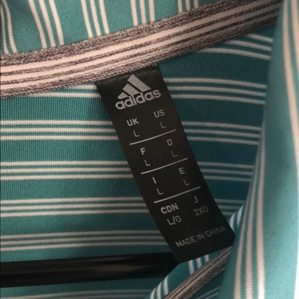 Adidas Green‎ and White Striped Polo Size Large
